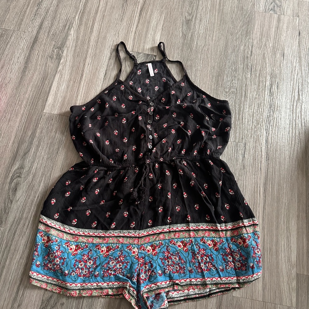 Floral Black and Blue Romper